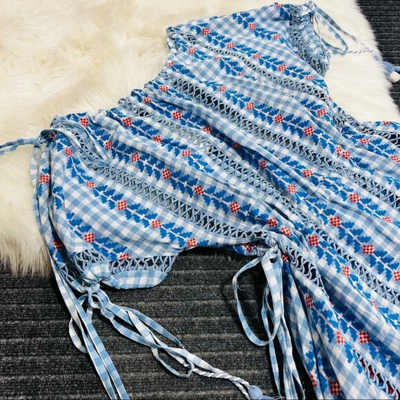 Dodo Bar Or Yolanda Dress Asymmetric Embroidered Check Plaid Cotton-Gauze S NWT - Picture 10 of 12